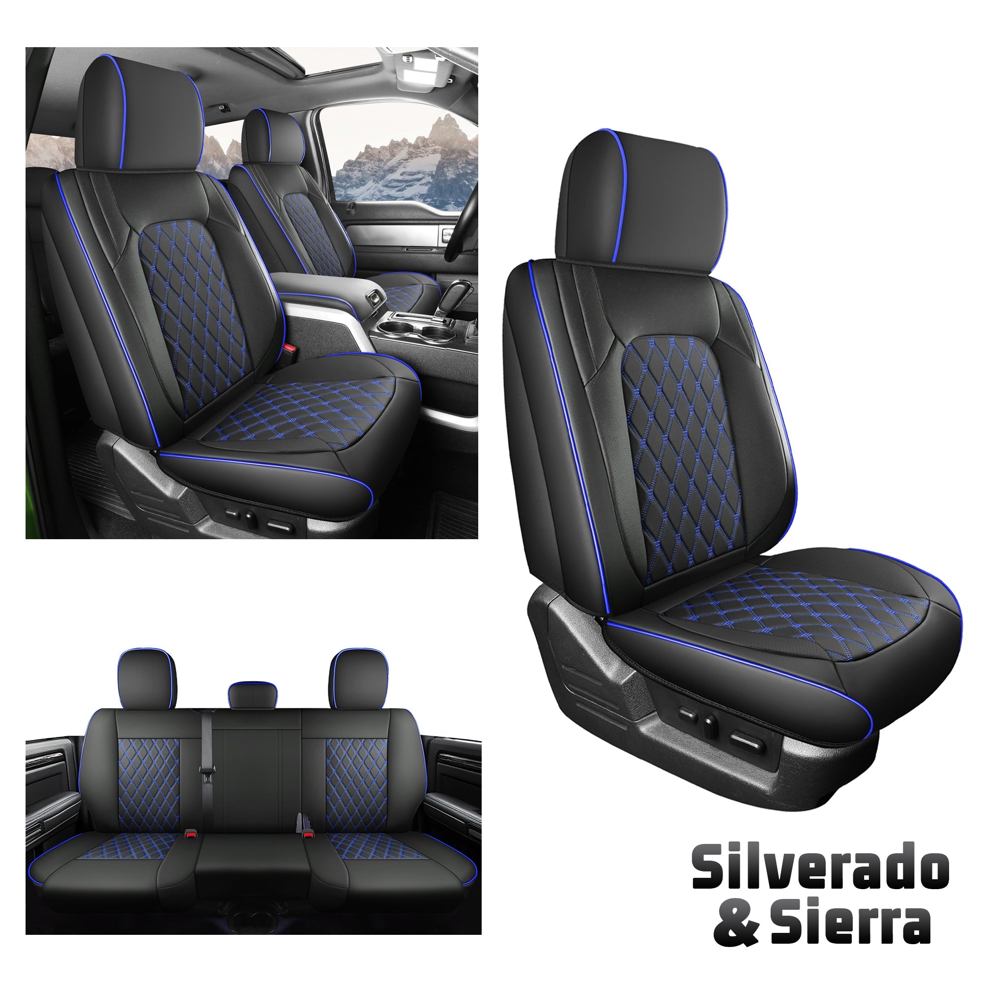 Umbrauto Truck Seat Cover Fit for Silverado and Sierra,Blue