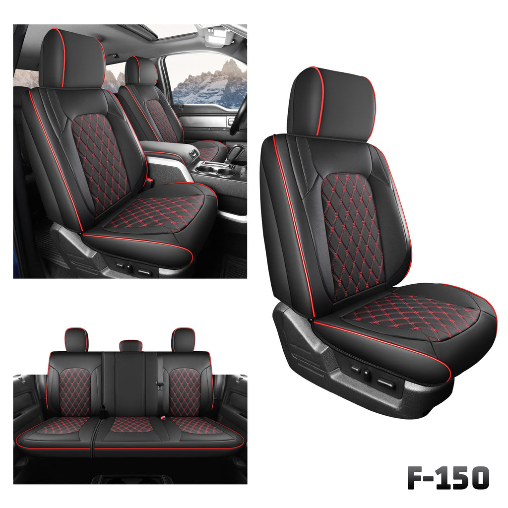 Umbrauto Custom Fit Seat Covers for Ford F150, Pickup Truck Nappa Leather Seatcovers for 2015-2025 Ford F150 SuperCrew/ 2017-2025 F250 F350 F450 Super Duty Crew Cab XL XLT Lariat King Ranch Platinum,Red