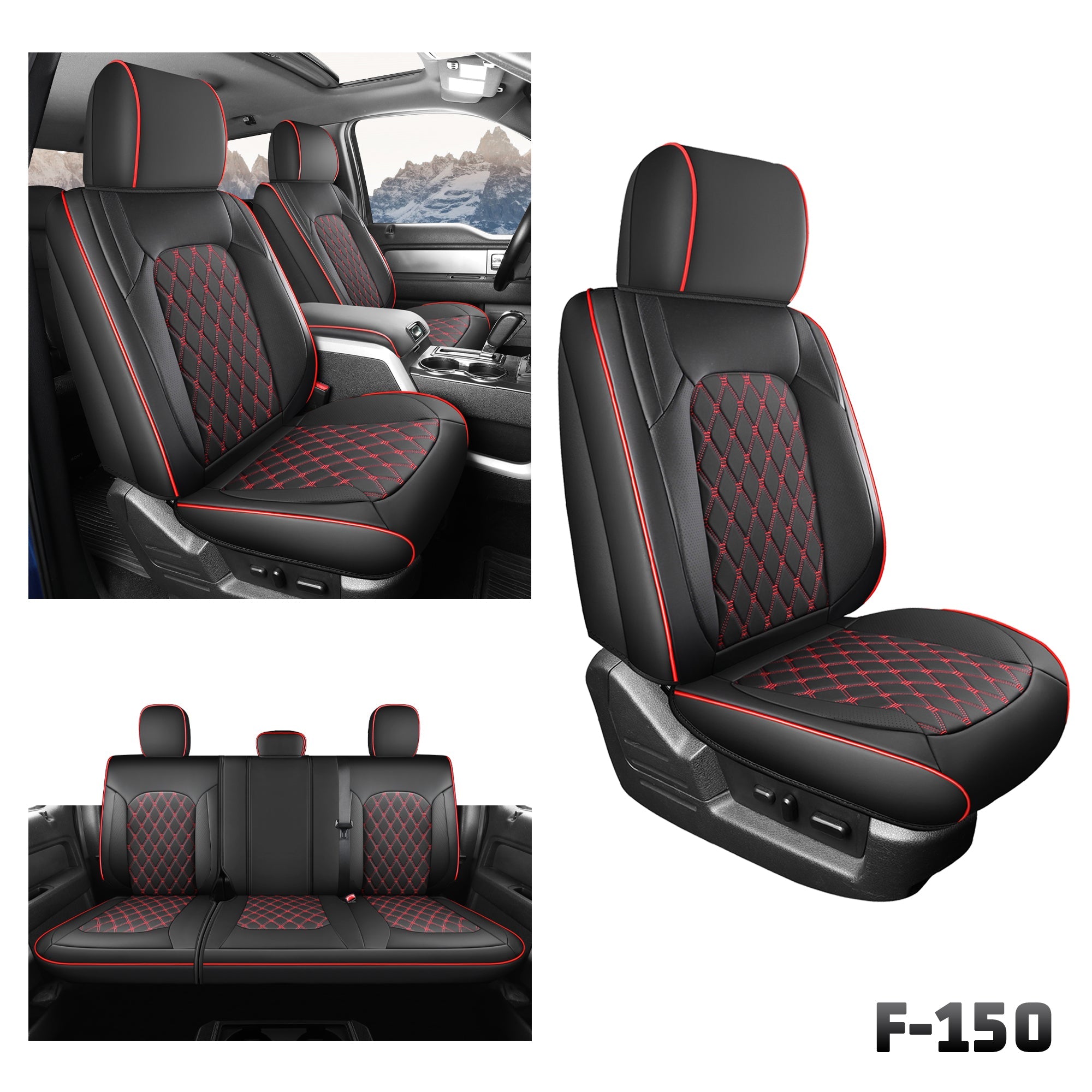 Umbrauto Custom Fit Seat Covers for Ford F150, Pickup Truck Nappa Leather Seatcovers for 2015-2025 Ford F150 SuperCrew/ 2017-2025 F250 F350 F450 Super Duty Crew Cab XL XLT Lariat King Ranch Platinum,Red