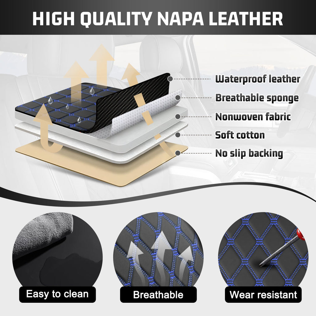 Umbrauto Custom Fit Seat Covers for Ford F150, Pickup Truck Nappa Leather Seatcovers for 2015-2025 Ford F150 SuperCrew/ 2017-2025 F250 F350 F450 Super Duty Crew Cab XL XLT Lariat King Ranch Platinum,Blue