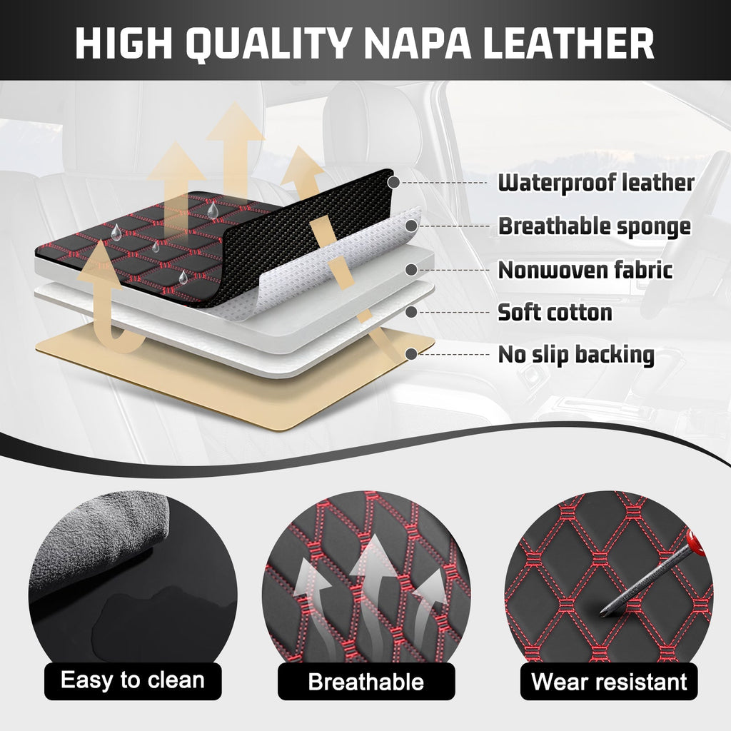 Umbrauto Custom Fit Seat Covers for Ford F150, Pickup Truck Nappa Leather Seatcovers for 2015-2025 Ford F150 SuperCrew/ 2017-2025 F250 F350 F450 Super Duty Crew Cab XL XLT Lariat King Ranch Platinum,Red