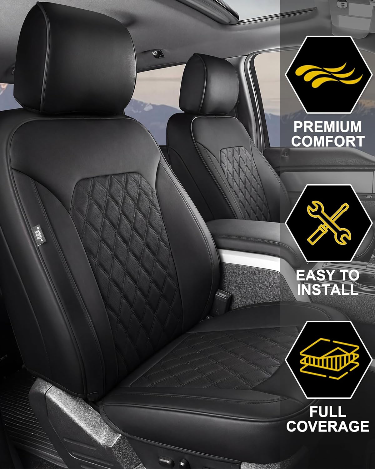 Umbrauto Custom Fit Seat Covers for Ford F150, Pickup Truck Nappa Leather Seatcovers for 2015-2025 Ford F150 SuperCrew/ 2017-2025 F250 F350 F450 Super Duty Crew Cab XL XLT Lariat King Ranch Platinum,Black