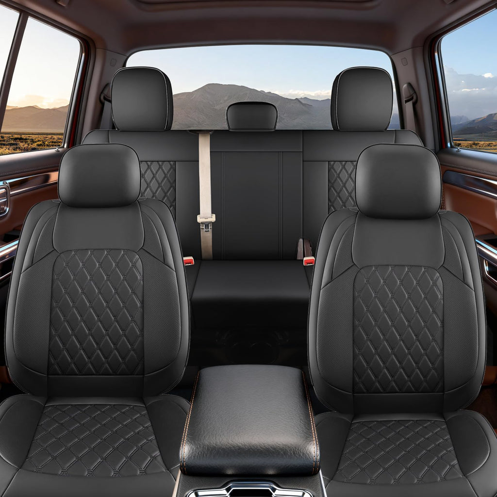 Custom Seat Covers fit for Dodge Ram 1500 2500 3500, Full Coverage Luxury Leather Ram Truck Seat Cover 2009-2025 Compatible with Crew Cab Double Quad Regular ( Full Set (Flat Front/Curved Rear))