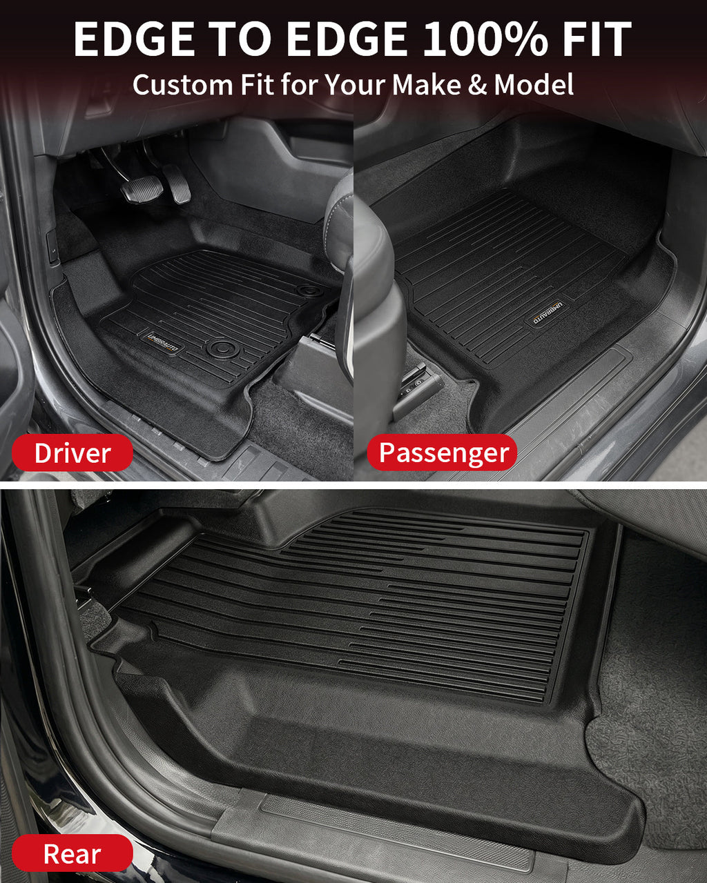 Umbrauto Floor Mats for Chevy Silverado/GMC Sierra Crew Cab 1500 (2019–2026), 2500/3500HD (2020–2026), All Weather TPE Custom Truck Floor Liners Fit Carpet Floor, with Rear Under-Seat Storage