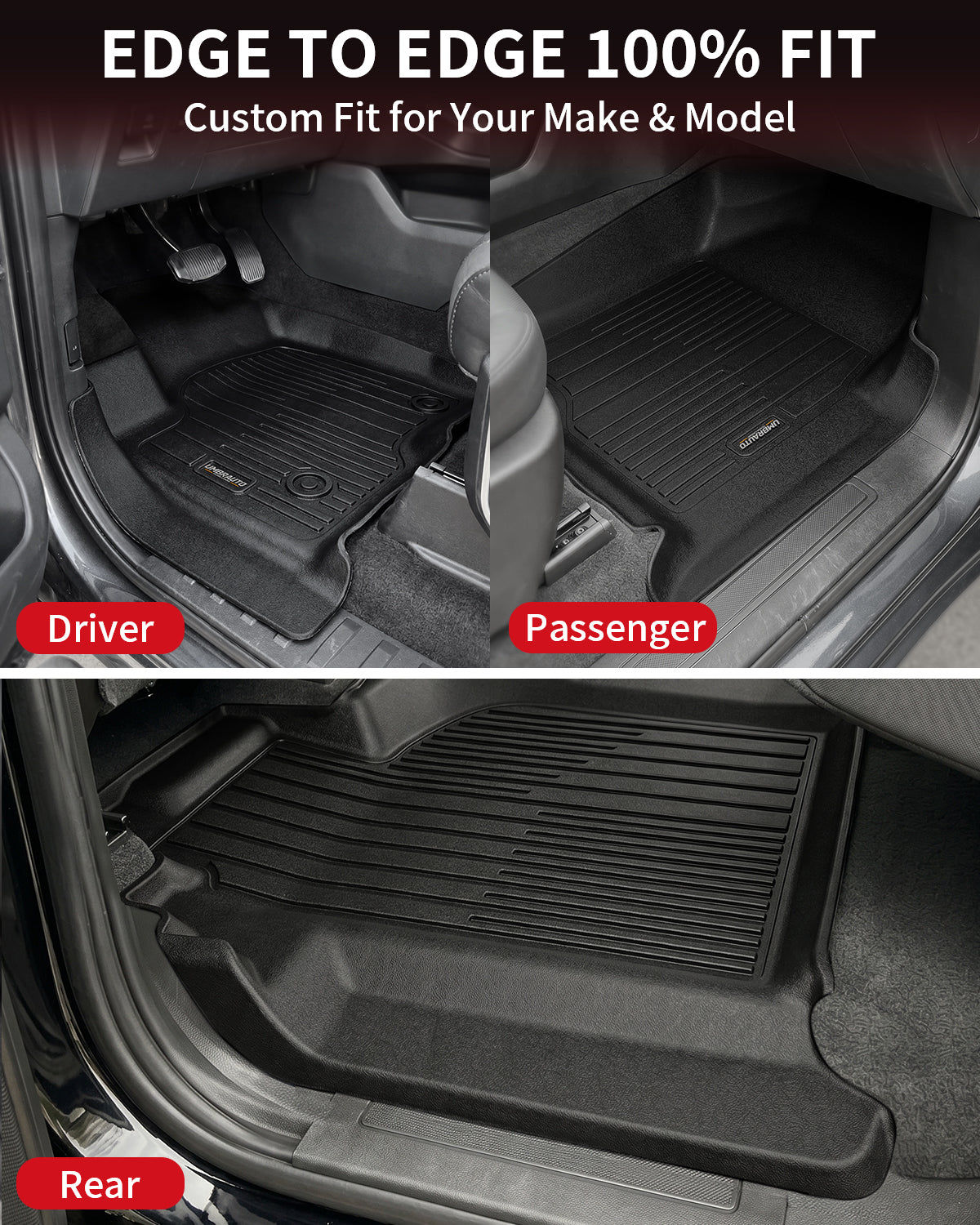 Umbrauto Floor Mats for Chevy Silverado/GMC Sierra Crew Cab 1500 (2019–2026), 2500/3500HD (2020–2026), All Weather TPE Custom Truck Floor Liners Fit Carpet Floor, with Rear Under-Seat Storage