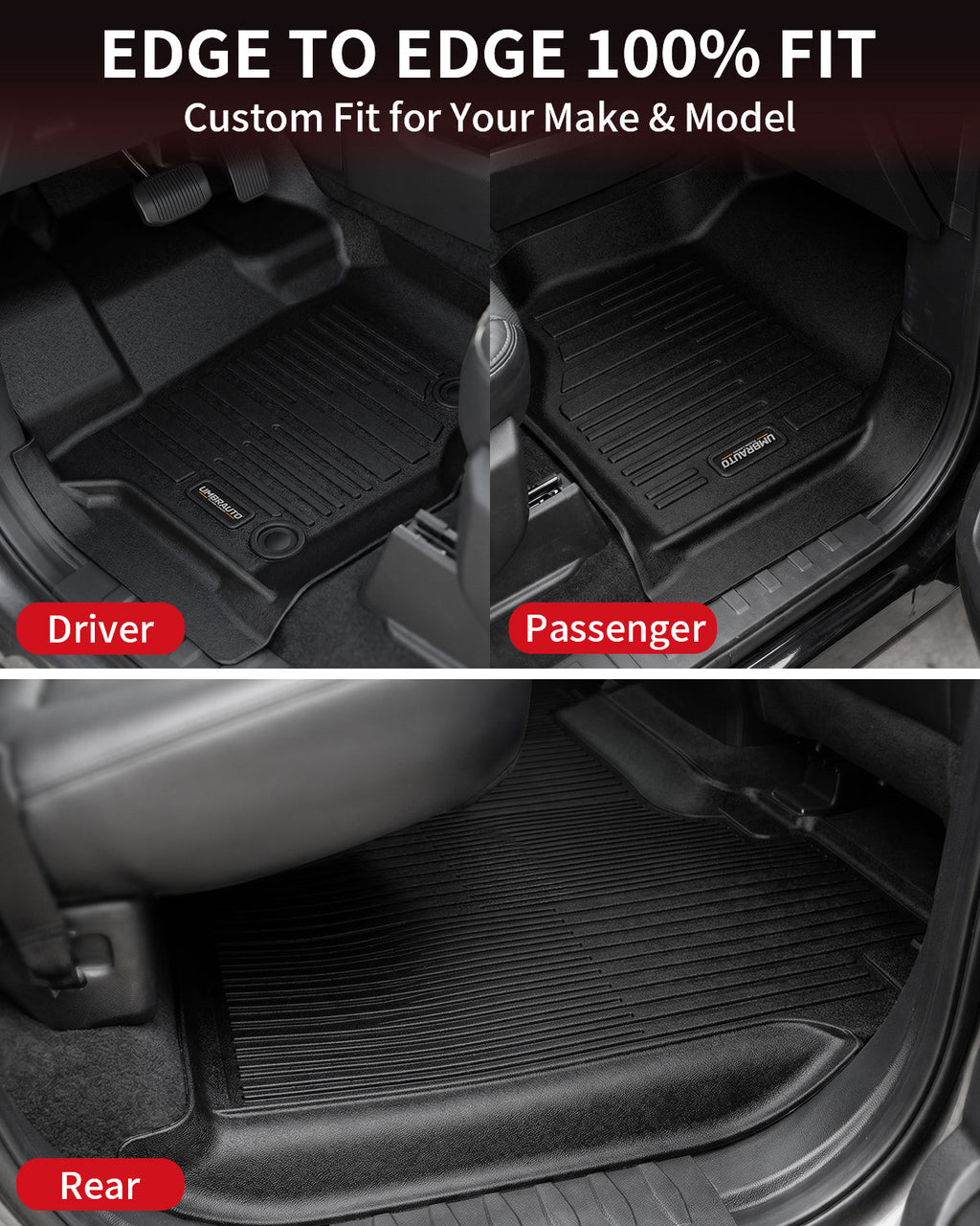Umbrauto All Weather Floor Mats for Ford F150 SuperCrew 2015-2025 2026 & Lightning 2022-2026, Custom Fit TPE Truck Floor Liners, Waterproof Heavy Duty Full Coverage, Rear w/o Fold Flat Storage