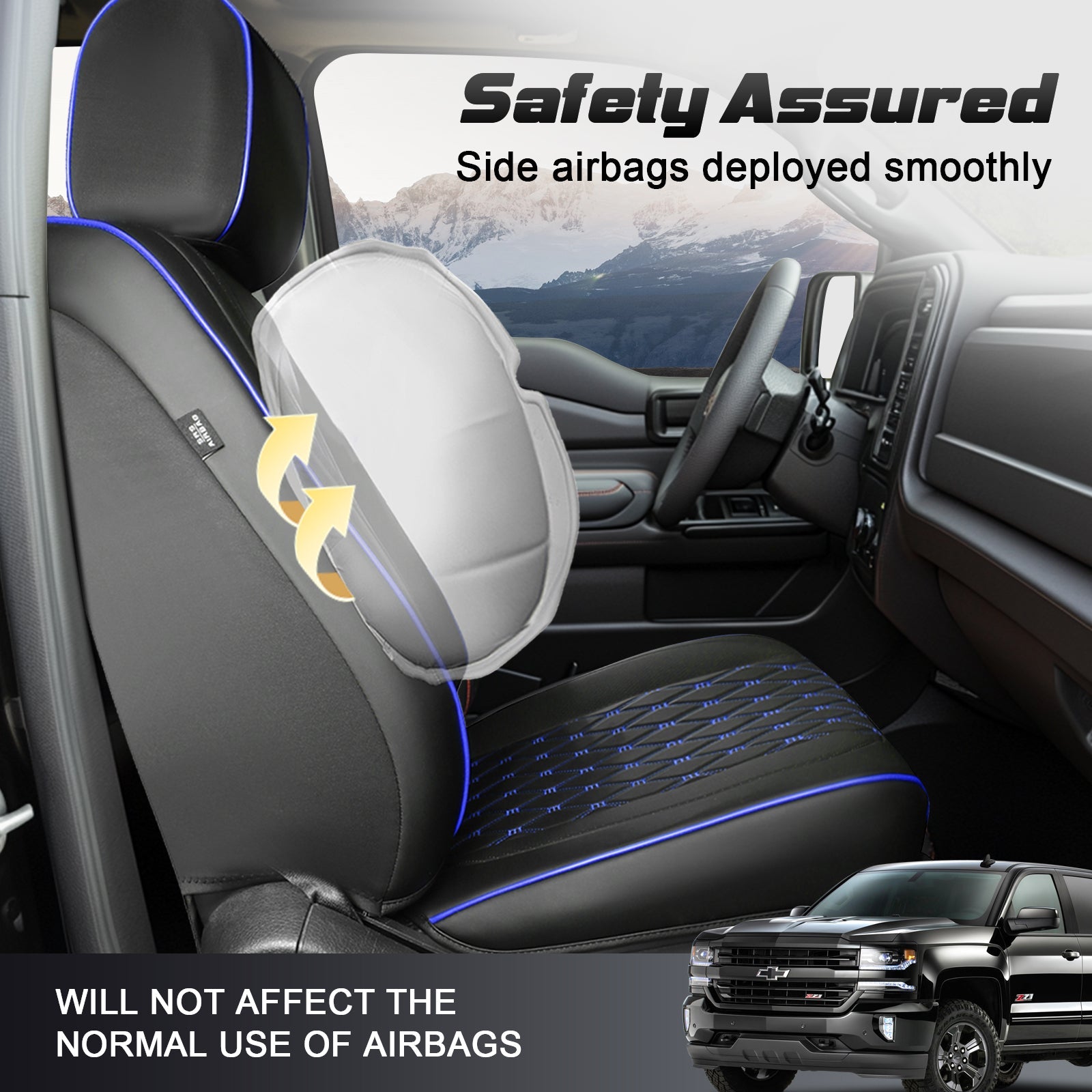 Umbrauto Truck Seat Cover Fit for Silverado and Sierra,Blue