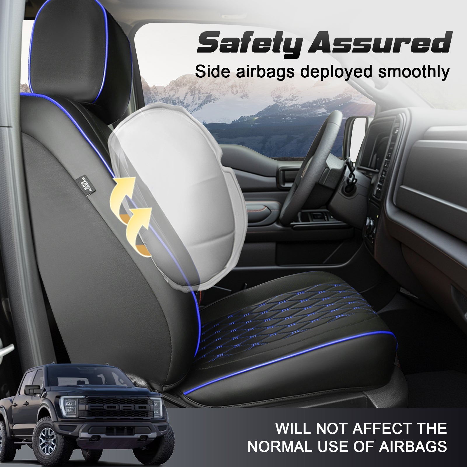 Umbrauto Custom Fit Seat Covers for Ford F150, Pickup Truck Nappa Leather Seatcovers for 2015-2025 Ford F150 SuperCrew/ 2017-2025 F250 F350 F450 Super Duty Crew Cab XL XLT Lariat King Ranch Platinum,Blue
