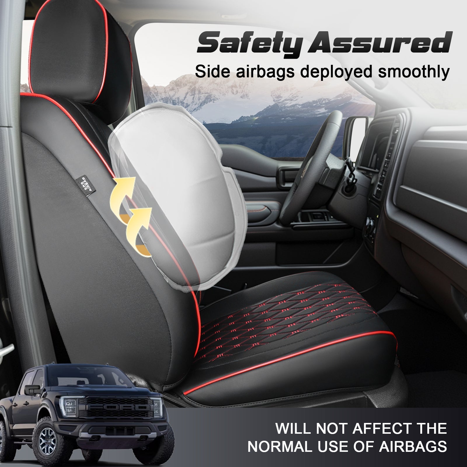 Umbrauto Custom Fit Seat Covers for Ford F150, Pickup Truck Nappa Leather Seatcovers for 2015-2025 Ford F150 SuperCrew/ 2017-2025 F250 F350 F450 Super Duty Crew Cab XL XLT Lariat King Ranch Platinum,Red