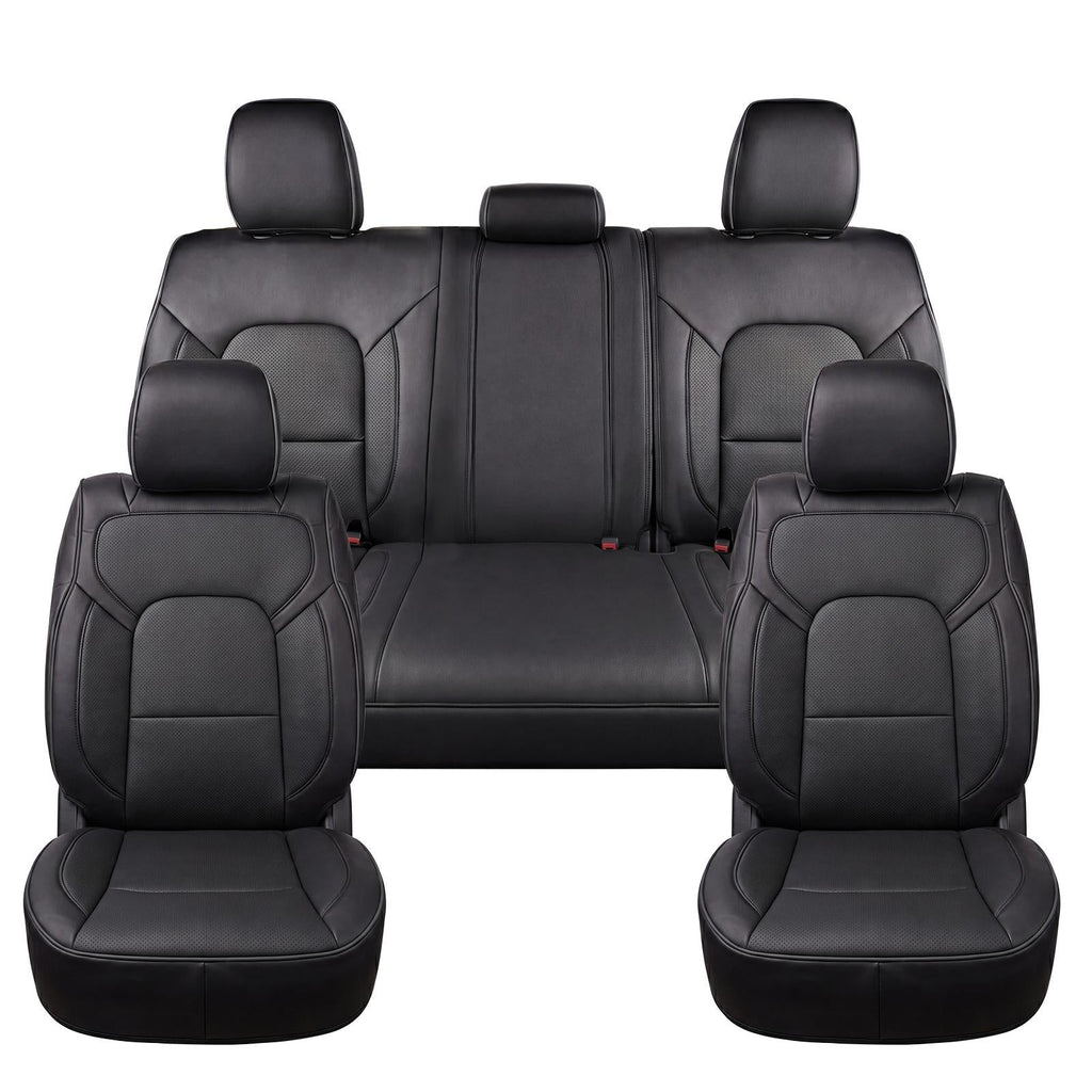 Umbrauto Custom Seat Covers fit for Dodge Ram 1500 2500 3500, Full Coverage Luxury Leather Ram Truck Seat Cover 2009-2025 Compatible with Crew Cab Double Quad Regular (Full Set (Flat Rear))