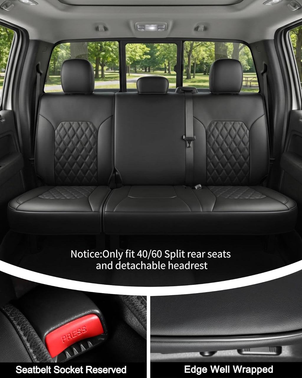 Umbrauto Custom Fit Seat Covers for Ford F150, Pickup Truck Nappa Leather Seatcovers for 2015-2025 Ford F150 SuperCrew/ 2017-2025 F250 F350 F450 Super Duty Crew Cab XL XLT Lariat King Ranch Platinum,Black