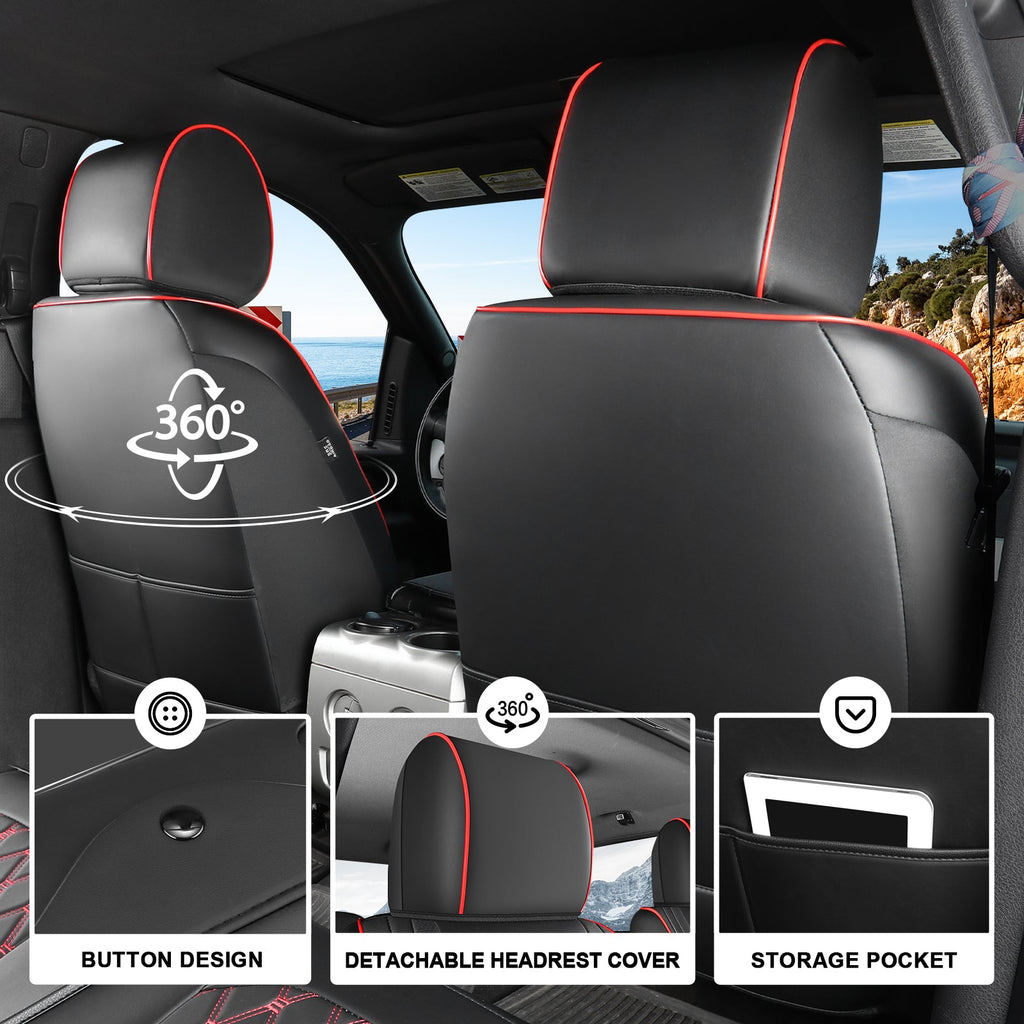 Umbrauto Custom Fit Seat Covers for Ford F150, Pickup Truck Nappa Leather Seatcovers for 2015-2025 Ford F150 SuperCrew/ 2017-2025 F250 F350 F450 Super Duty Crew Cab XL XLT Lariat King Ranch Platinum,Red