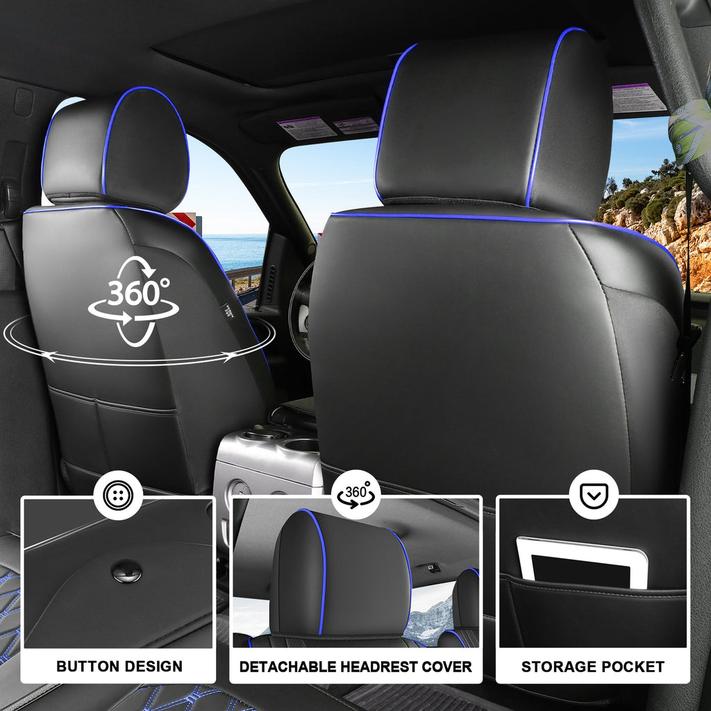 Umbrauto Custom Fit Seat Covers for Ford F150, Pickup Truck Nappa Leather Seatcovers for 2015-2025 Ford F150 SuperCrew/ 2017-2025 F250 F350 F450 Super Duty Crew Cab XL XLT Lariat King Ranch Platinum,Blue