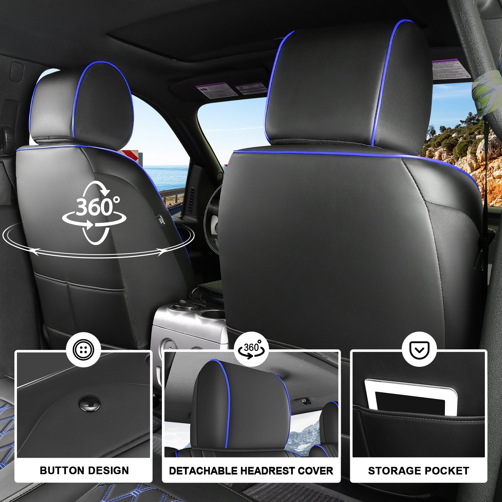 Umbrauto Custom Fit Seat Covers for Ford F150, Pickup Truck Nappa Leather Seatcovers for 2015-2025 Ford F150 SuperCrew/ 2017-2025 F250 F350 F450 Super Duty Crew Cab XL XLT Lariat King Ranch Platinum,Blue