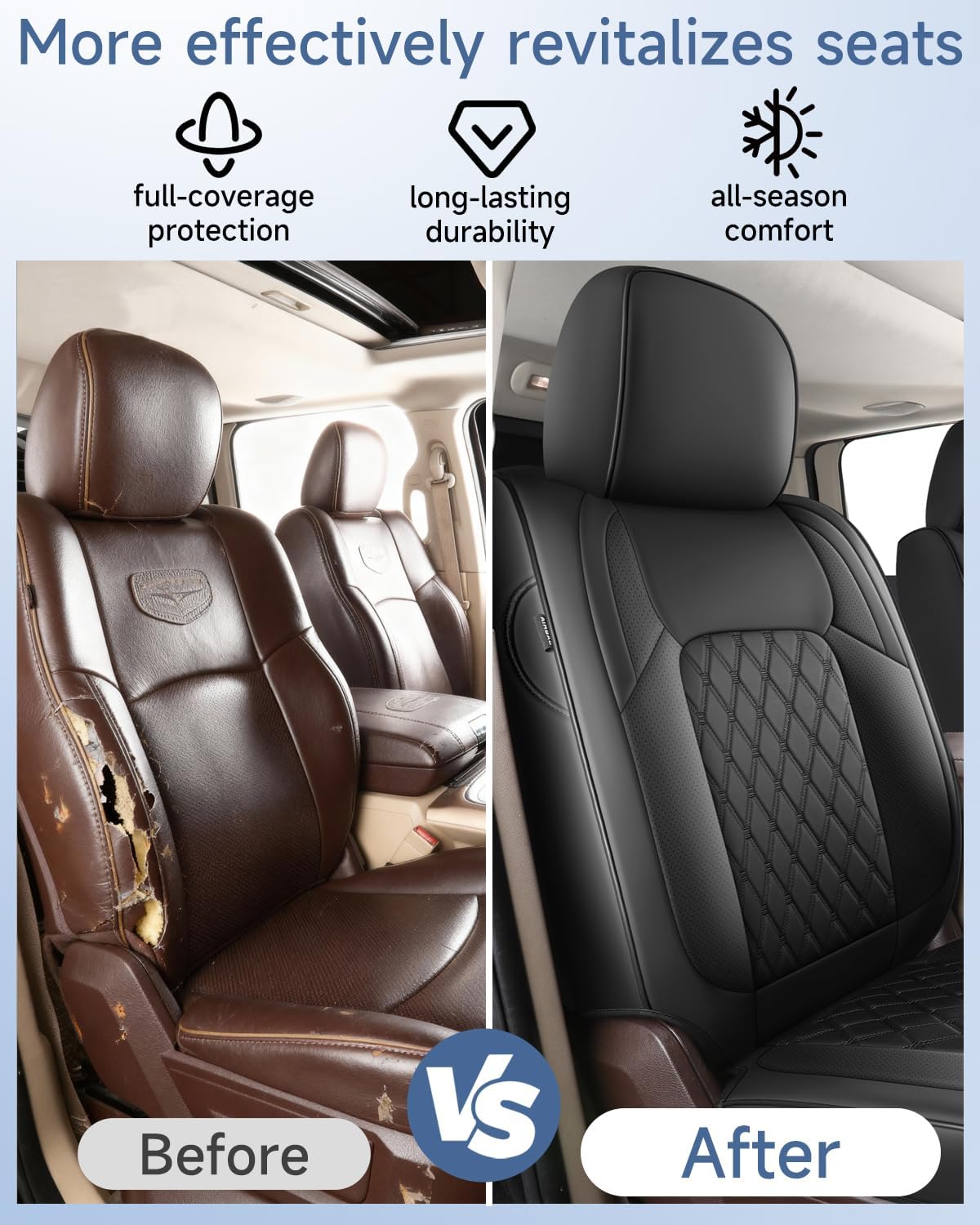 Custom Seat Covers fit for Dodge Ram 1500 2500 3500, Full Coverage Luxury Leather Ram Truck Seat Cover 2009-2025 Compatible with Crew Cab Double Quad Regular ( Full Set (Flat Front/Curved Rear))