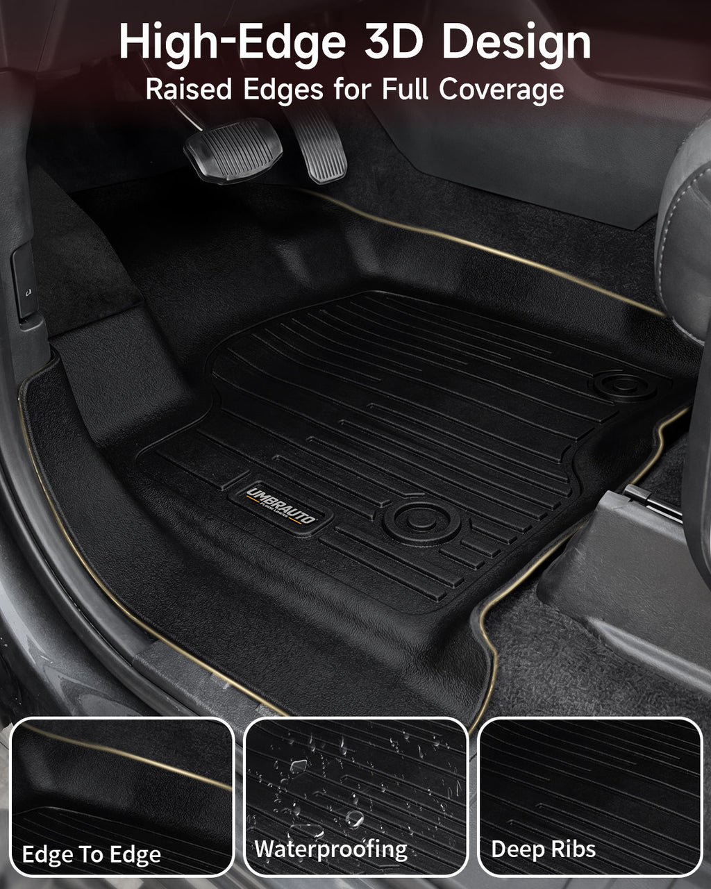 Umbrauto Floor Mats for Chevy Silverado/GMC Sierra Crew Cab 1500 (2019–2026), 2500/3500HD (2020–2026), All Weather TPE Custom Truck Floor Liners Fit Carpet Floor, with Rear Under-Seat Storage