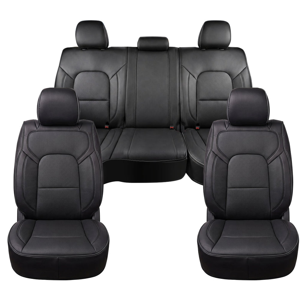 Umbrauto Custom Seat Covers fit for Dodge Ram 1500 2500 3500, Full Coverage Luxury Leather Ram Truck Seat Cover 2009-2025 Compatible with Crew Cab Double Quad Regular (Full Set (Flat Rear))