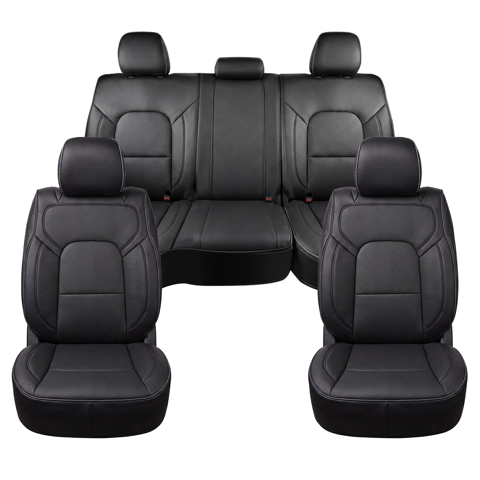 Umbrauto Custom Seat Covers fit for Dodge Ram 1500 2500 3500, Full Coverage Luxury Leather Ram Truck Seat Cover 2009-2025 Compatible with Crew Cab Double Quad Regular (Full Set (Flat Rear))