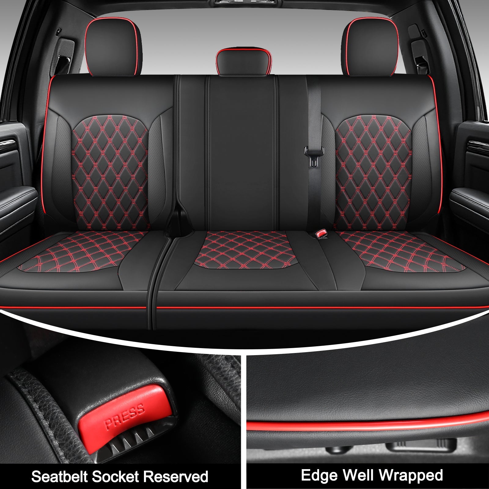 Umbrauto Custom Fit Seat Covers for Ford F150, Pickup Truck Nappa Leather Seatcovers for 2015-2025 Ford F150 SuperCrew/ 2017-2025 F250 F350 F450 Super Duty Crew Cab XL XLT Lariat King Ranch Platinum,Red