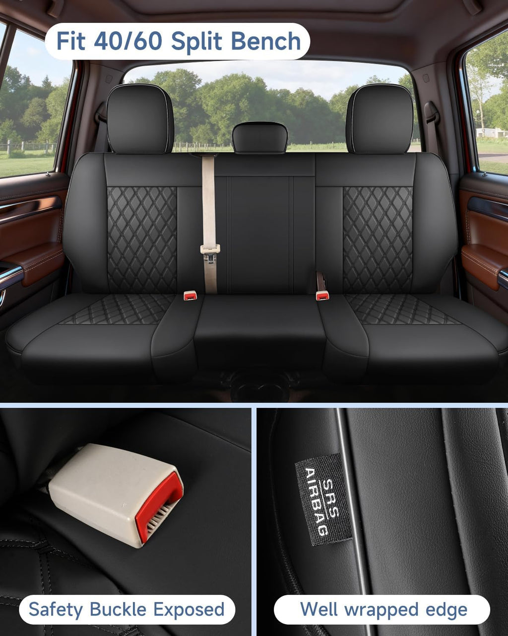 Custom Seat Covers fit for Dodge Ram 1500 2500 3500, Full Coverage Luxury Leather Ram Truck Seat Cover 2009-2025 Compatible with Crew Cab Double Quad Regular ( Full Set (Flat Front/Curved Rear))