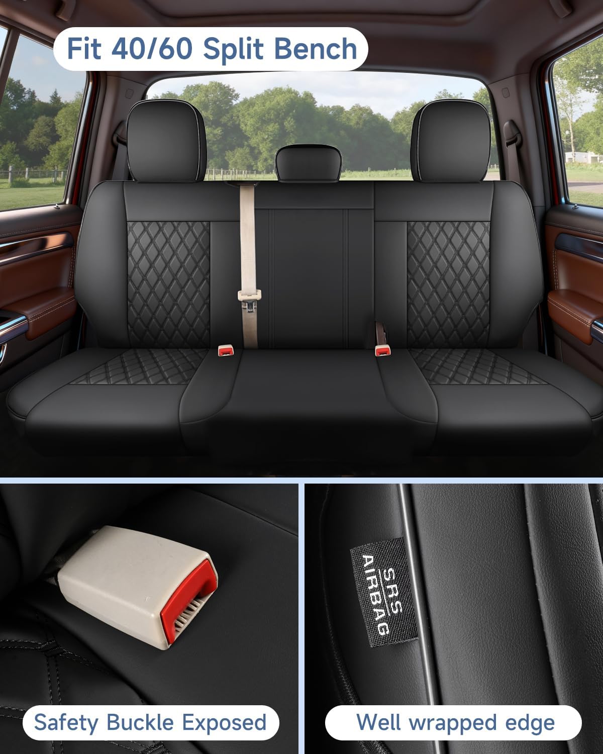 Umbrauto Custom Seat Covers fit for Dodge Ram 1500 2500 3500, Full Coverage Luxury Leather Ram Truck Seat Cover 2009-2025 Compatible with Crew Cab Double Quad Regular (Full Set (Flat Rear))