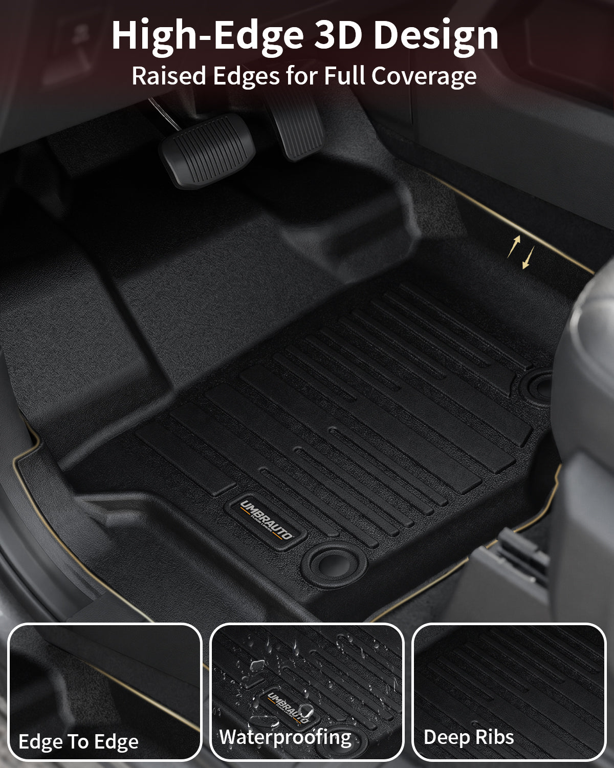 Umbrauto All Weather Floor Mats for Ford F150 SuperCrew 2015-2025 2026 & Lightning 2022-2026, Custom Fit TPE Truck Floor Liners, Waterproof Heavy Duty Full Coverage, Rear w/o Fold Flat Storage