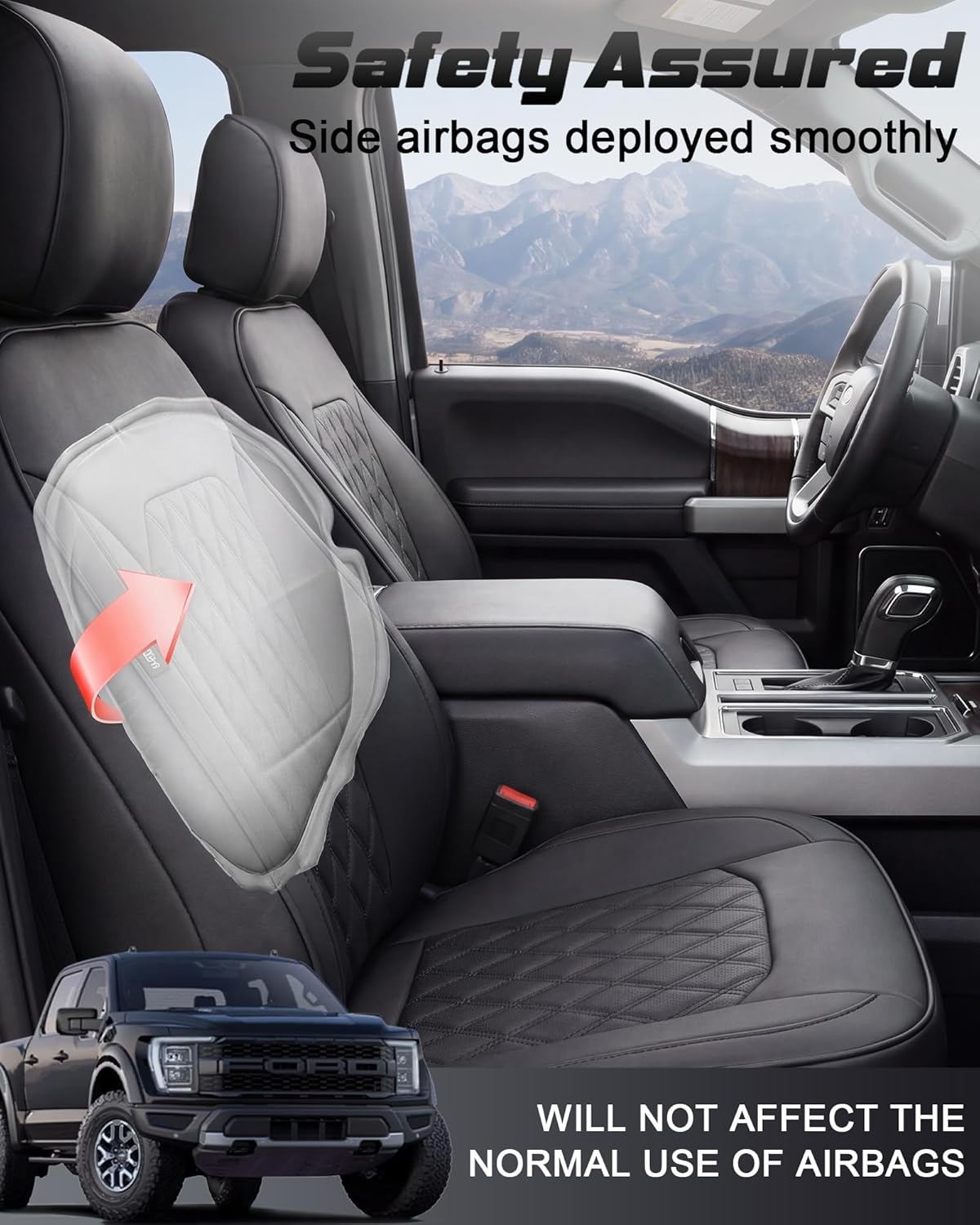 Umbrauto Custom Fit Seat Covers for Ford F150, Pickup Truck Nappa Leather Seatcovers for 2015-2025 Ford F150 SuperCrew/ 2017-2025 F250 F350 F450 Super Duty Crew Cab XL XLT Lariat King Ranch Platinum,Black