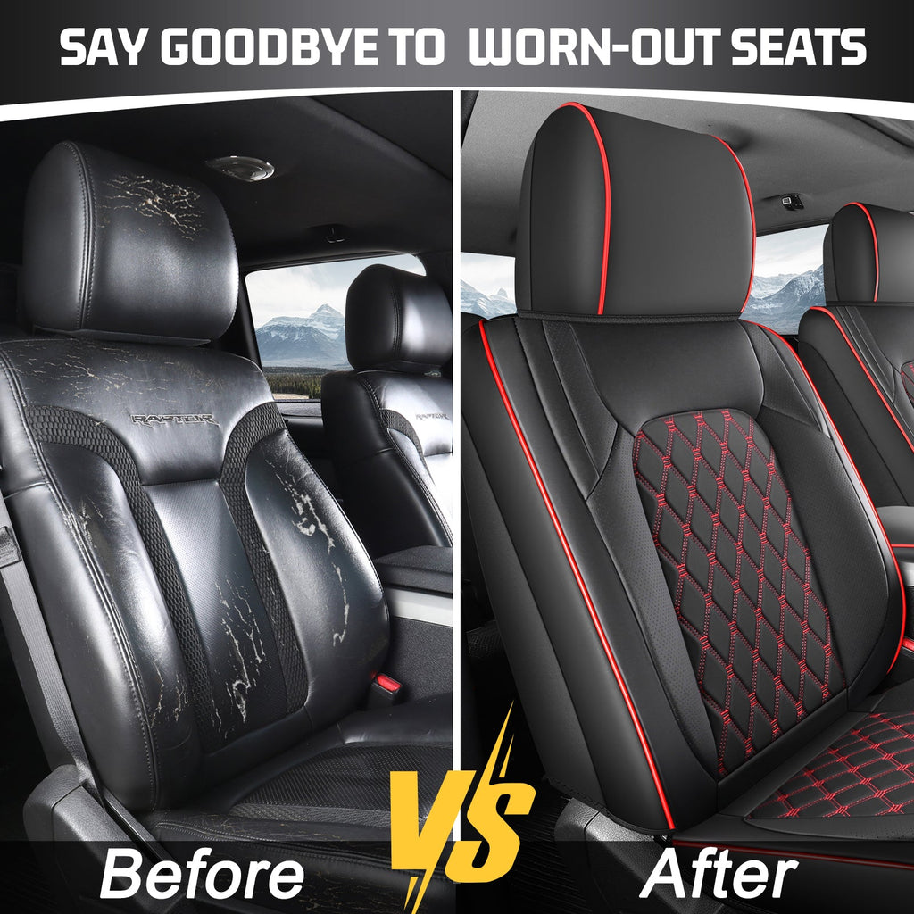 Umbrauto Custom Fit Seat Covers for Ford F150, Pickup Truck Nappa Leather Seatcovers for 2015-2025 Ford F150 SuperCrew/ 2017-2025 F250 F350 F450 Super Duty Crew Cab XL XLT Lariat King Ranch Platinum,Red