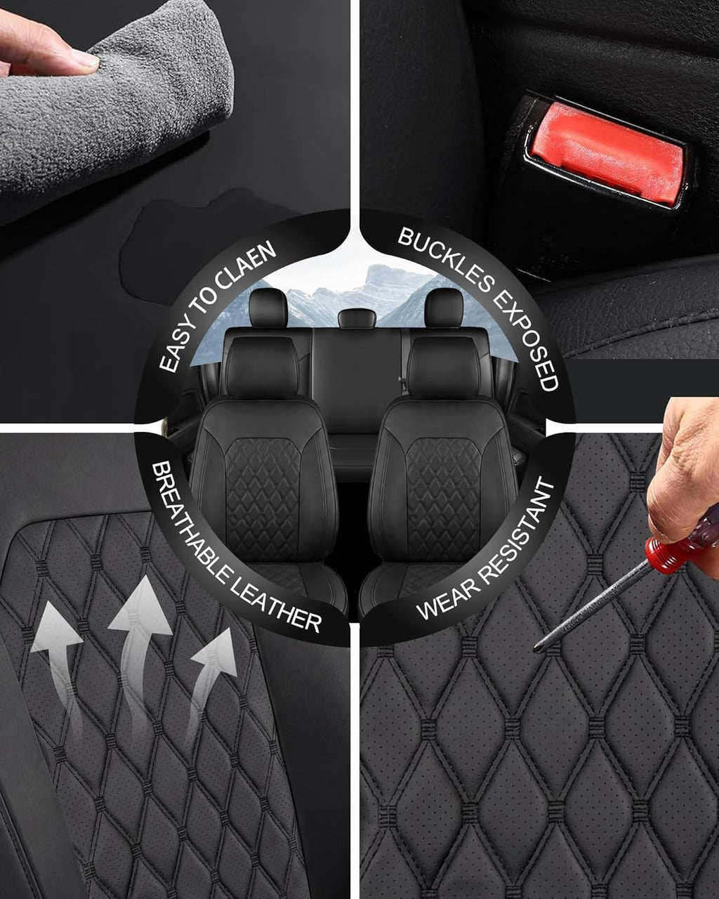 Umbrauto Custom Fit Seat Covers for Ford F150, Pickup Truck Nappa Leather Seatcovers for 2015-2025 Ford F150 SuperCrew/ 2017-2025 F250 F350 F450 Super Duty Crew Cab XL XLT Lariat King Ranch Platinum,Black