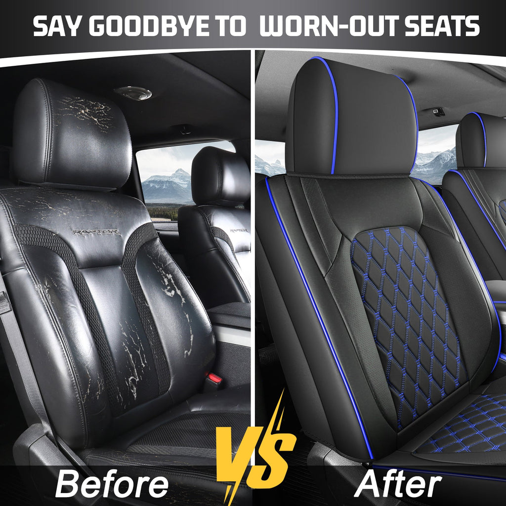 Umbrauto Custom Fit Seat Covers for Ford F150, Pickup Truck Nappa Leather Seatcovers for 2015-2025 Ford F150 SuperCrew/ 2017-2025 F250 F350 F450 Super Duty Crew Cab XL XLT Lariat King Ranch Platinum,Blue