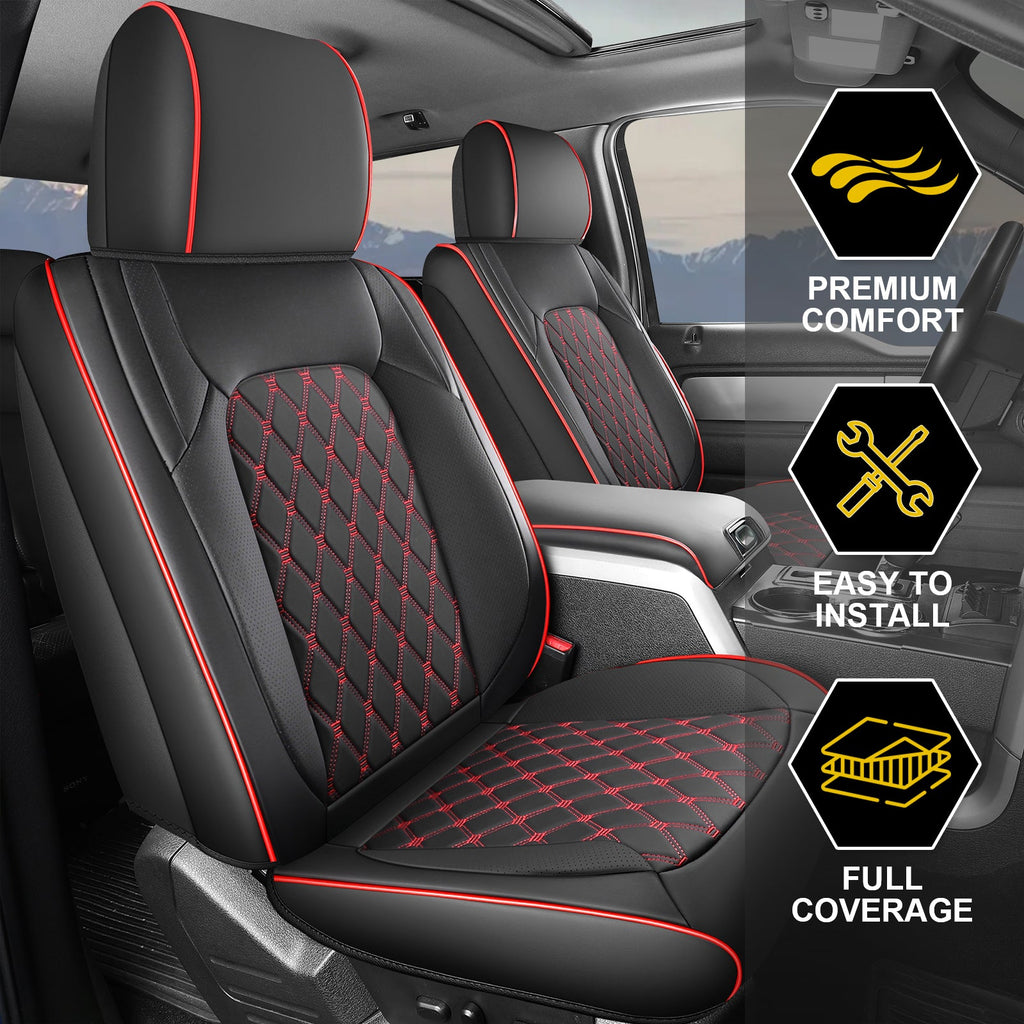 Umbrauto Custom Fit Seat Covers for Ford F150, Pickup Truck Nappa Leather Seatcovers for 2015-2025 Ford F150 SuperCrew/ 2017-2025 F250 F350 F450 Super Duty Crew Cab XL XLT Lariat King Ranch Platinum,Red