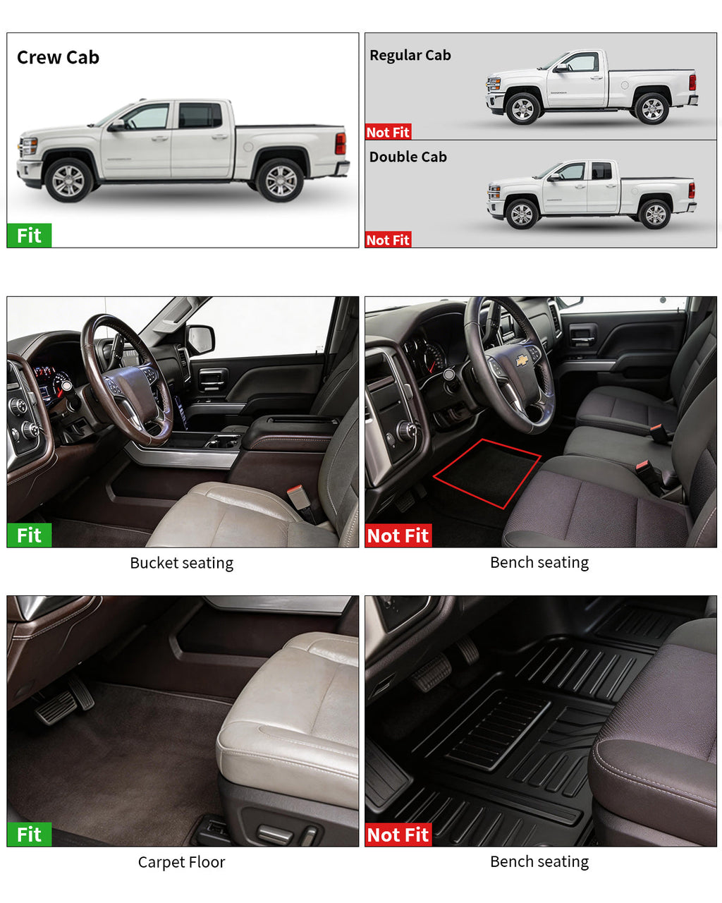 Umbrauto Floor Mats for Chevy Silverado/GMC Sierra Crew Cab 1500 (2019–2026), 2500/3500HD (2020–2026), All Weather TPE Custom Truck Floor Liners Fit Carpet Floor, with Rear Under-Seat Storage