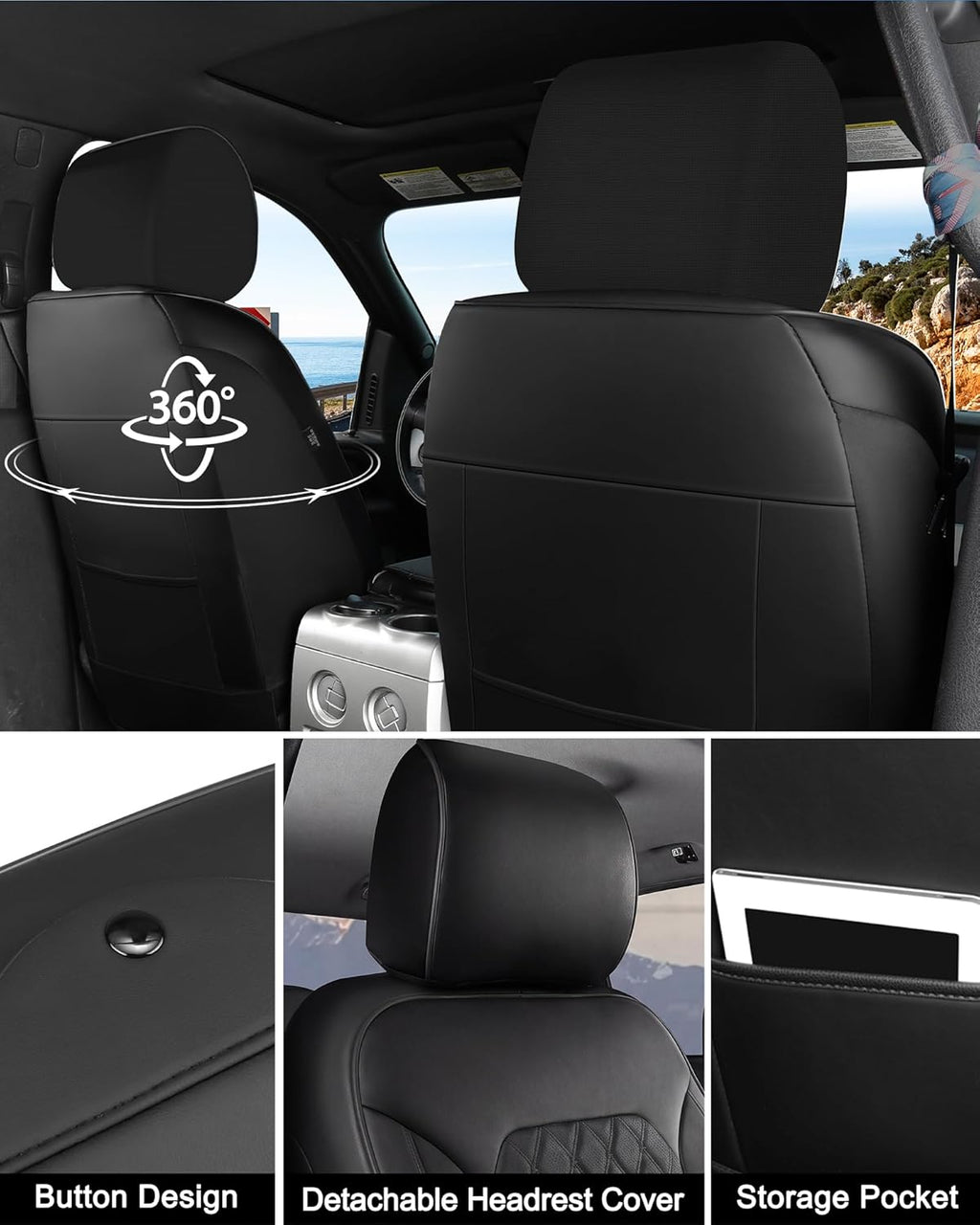 Umbrauto Custom Fit Seat Covers for Ford F150, Pickup Truck Nappa Leather Seatcovers for 2015-2025 Ford F150 SuperCrew/ 2017-2025 F250 F350 F450 Super Duty Crew Cab XL XLT Lariat King Ranch Platinum,Black