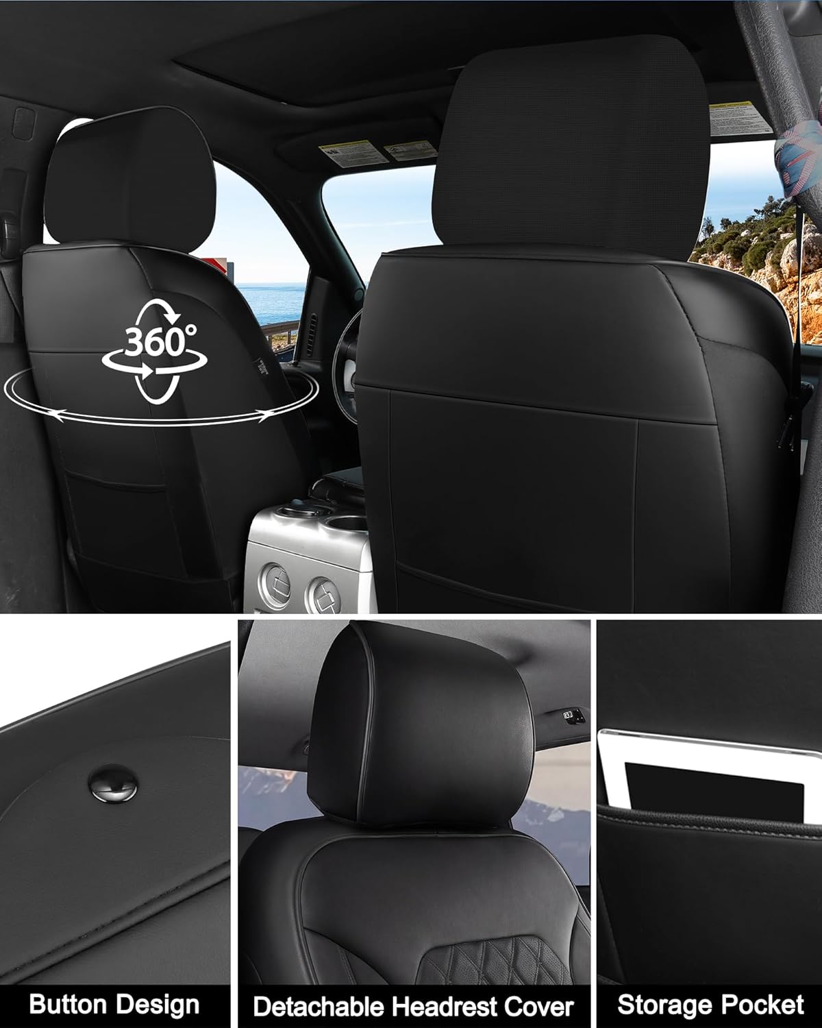 Umbrauto Custom Fit Seat Covers for Ford F150, Pickup Truck Nappa Leather Seatcovers for 2015-2025 Ford F150 SuperCrew/ 2017-2025 F250 F350 F450 Super Duty Crew Cab XL XLT Lariat King Ranch Platinum,Black