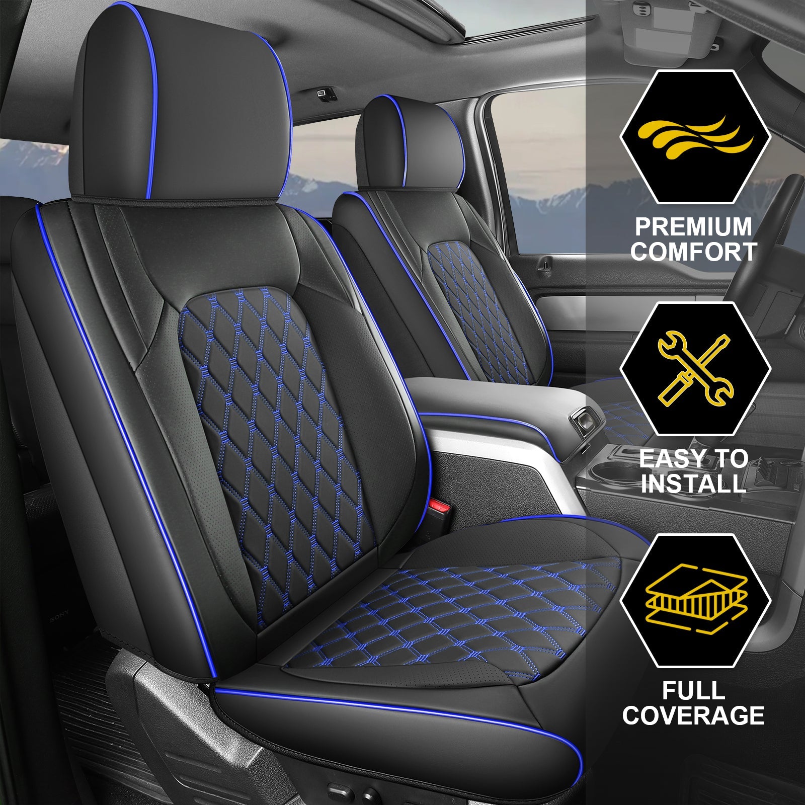 Umbrauto Truck Seat Cover Fit for Silverado and Sierra,Blue