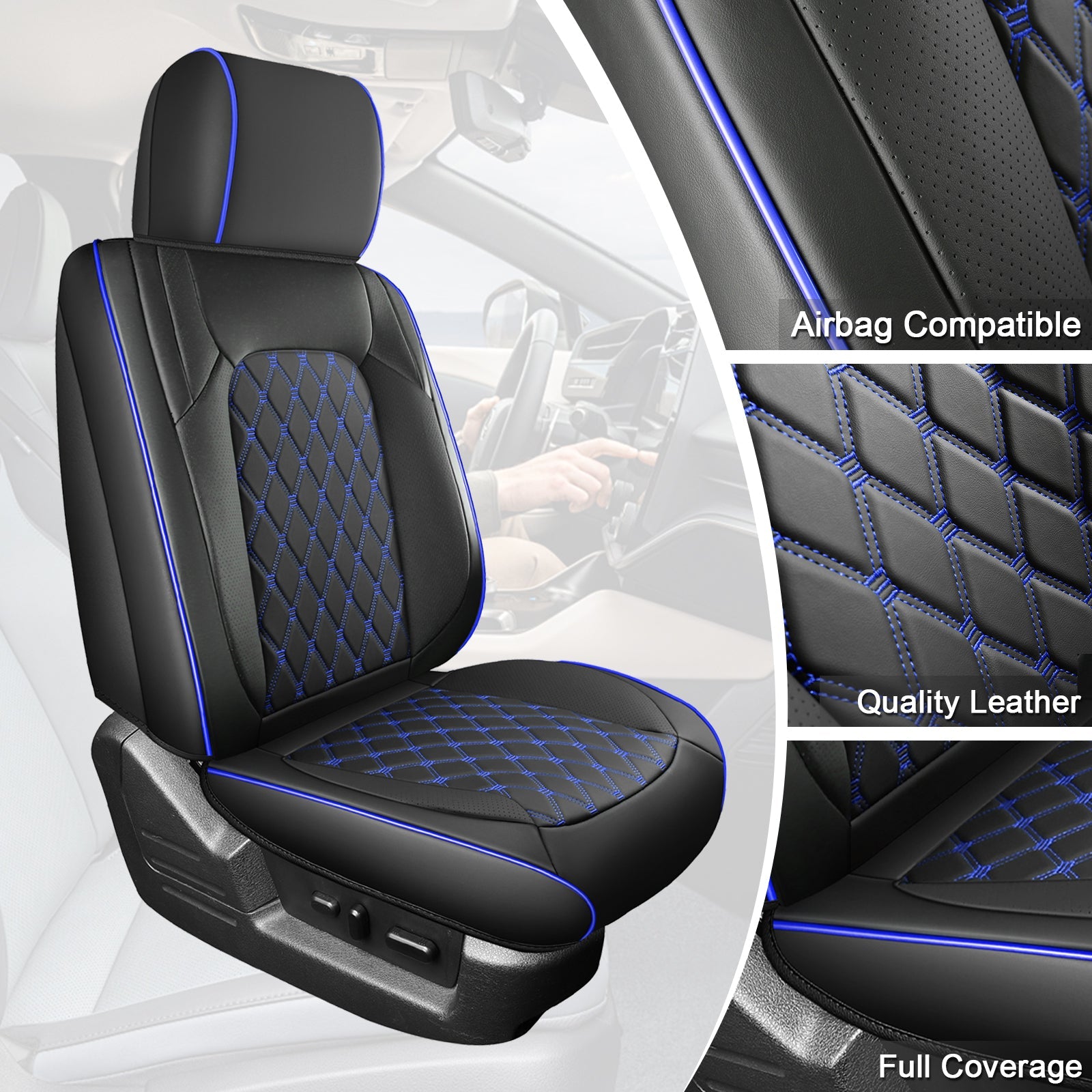 Umbrauto Custom Fit Seat Covers for Ford F150, Pickup Truck Nappa Leather Seatcovers for 2015-2025 Ford F150 SuperCrew/ 2017-2025 F250 F350 F450 Super Duty Crew Cab XL XLT Lariat King Ranch Platinum,Blue