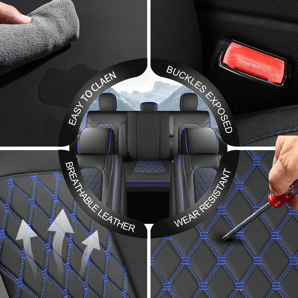 Umbrauto Custom Fit Seat Covers for Ford F150, Pickup Truck Nappa Leather Seatcovers for 2015-2025 Ford F150 SuperCrew/ 2017-2025 F250 F350 F450 Super Duty Crew Cab XL XLT Lariat King Ranch Platinum,Blue