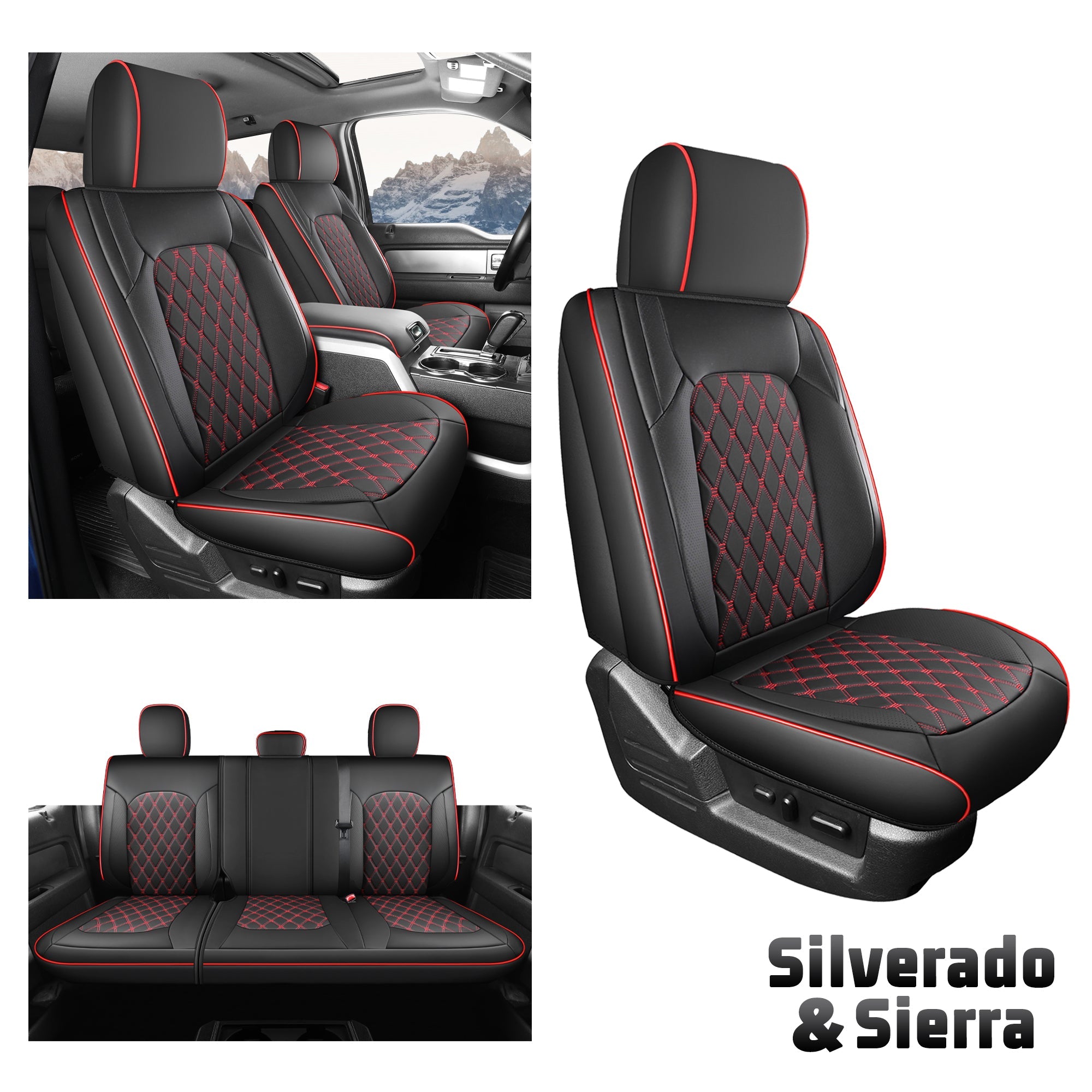 Umbrauto Truck Seat Cover Fit for  Silverado/Sierra,Red